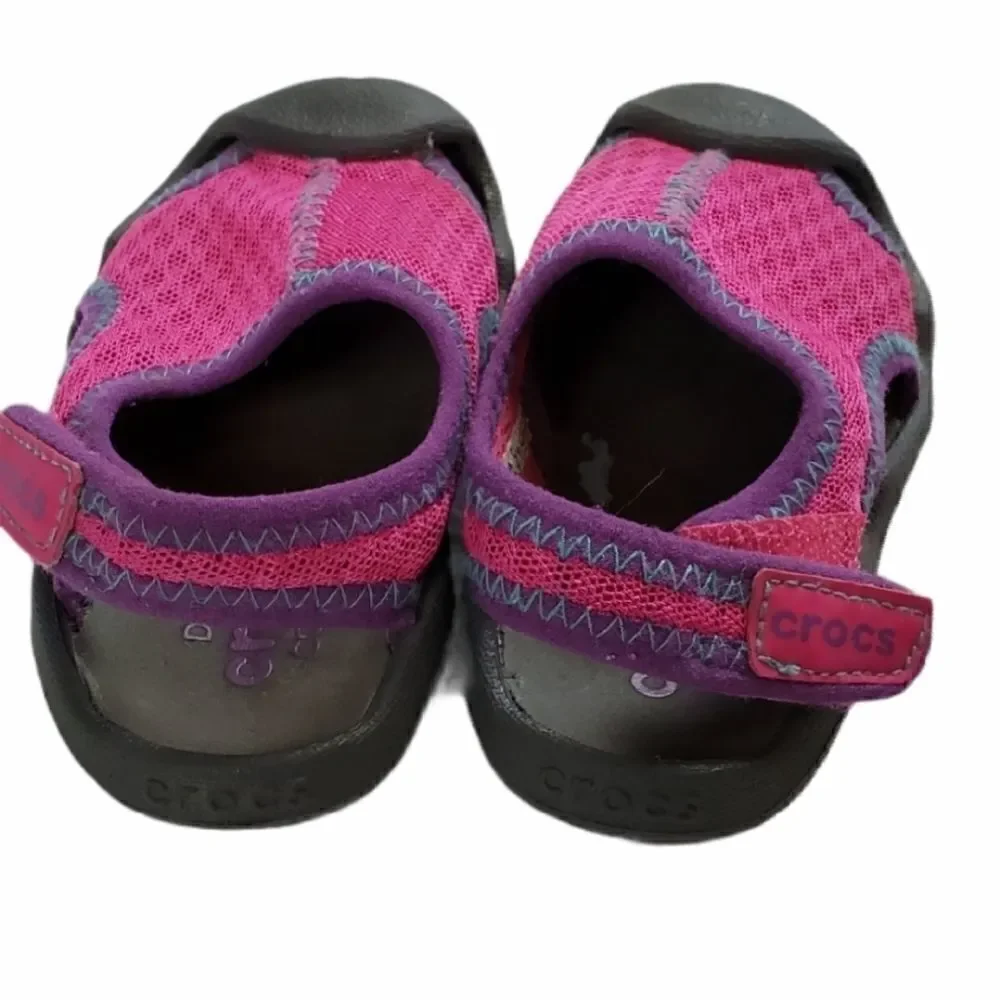 Crocs Pink & Gray Swiftwater Pool Slides Sandals